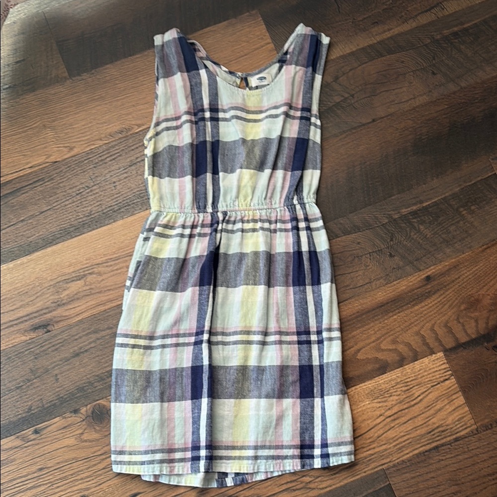 Old Navy Plaid Sleeveless Cotton Dress in Navy, Pink, Yellow